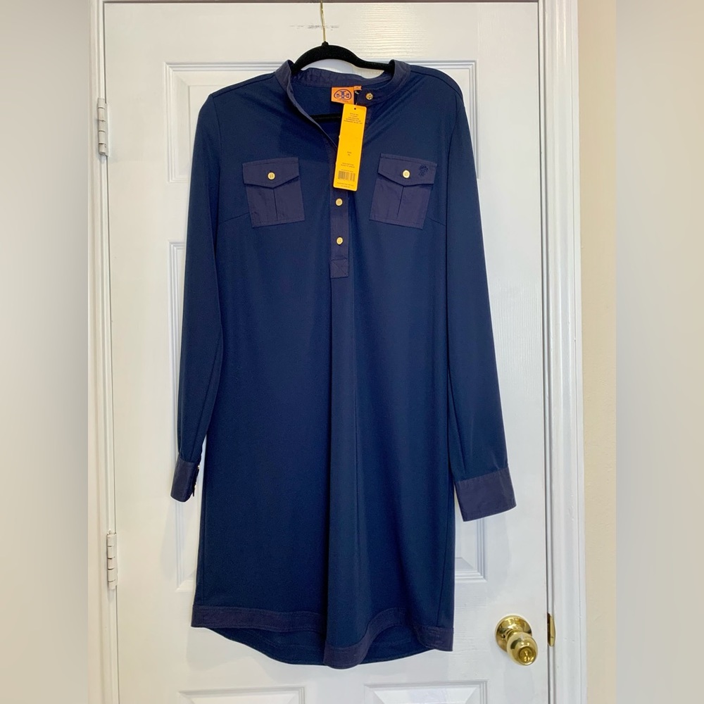 Tory Burch Dark Blue Button-Front Midi Dress